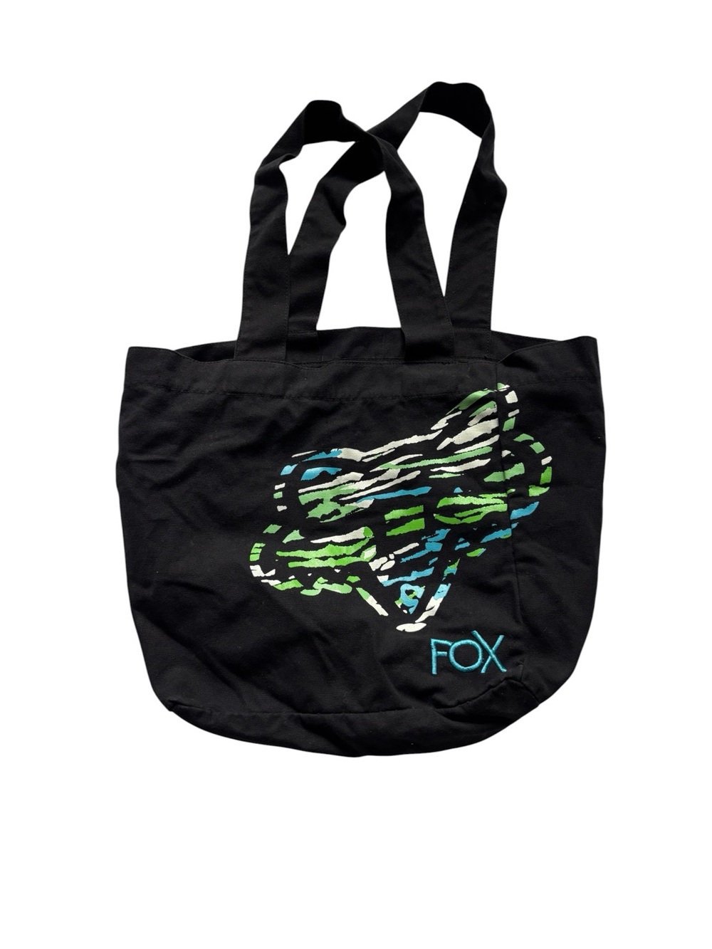 Fox Black Canvas Tote with Multicolor Fox Graphic